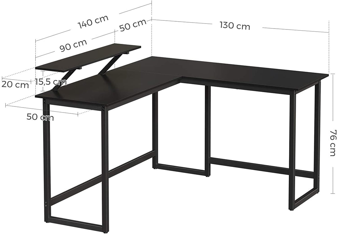 Hjørneskrivebord / computerbord, L-formet, sort