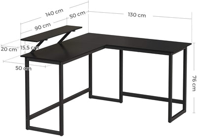 Hjørneskrivebord / computerbord, L-formet, sort