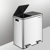 Affaldsbeholder med affaldsskillelsessystem, med 2 indvendige plastikskraldespande.  2 x 30 L, fodpedal - Lammeuld.dk