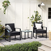 Havebord og to stole i PE polyrattan, loungesæt, let at samle udendørsmøbler til terrasse, altan og have, sort