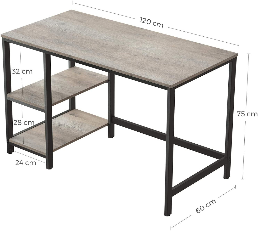 Skrivebord med 2 hylder, 120 x 60 x 75 cm, greige og sort