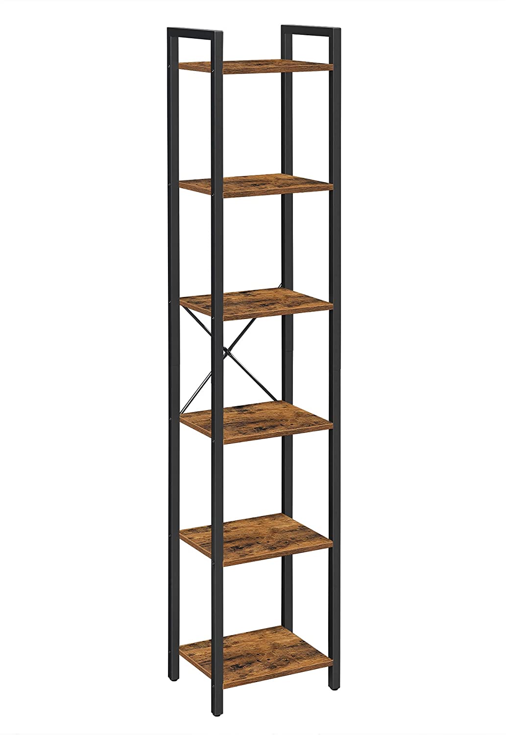 Høj reol med 6 hylder, brun
