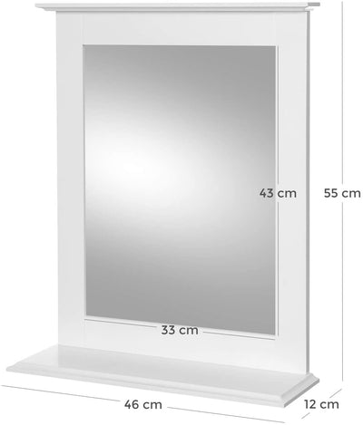 VASAGLE væg spejl badeværelse spejl med hylde 46 x 12 x 55 cm vægmontering forfængelighed spejl til toiletbord m - Lammeuld.dk