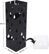 Paraplystativ i sort metal med grafiske udskæringer