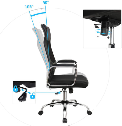 Kontorstol - Ergonomisk computerstol - Åndbar ryg, hoved- og lændestøtte, sort