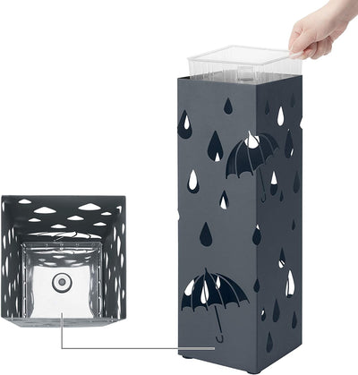 Paraplyholder / paraplystativ med bakke til opsamling af vand, grå