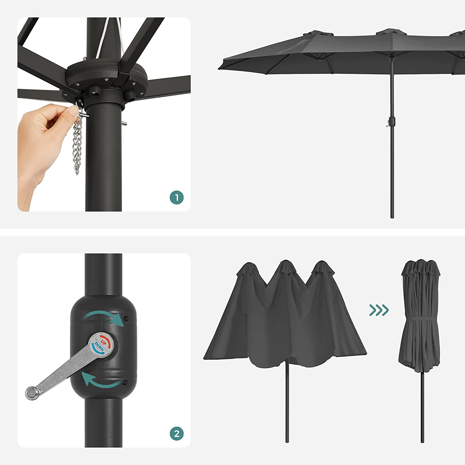 Parasol med ekstra bredde, 460 cm, grå