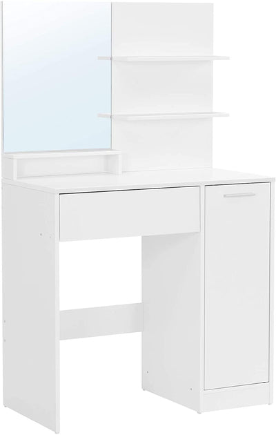 Moderne sminkebord / makeup-bord med spejl, 80 x 40 x 132 cm, hvid