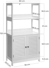 Højt badeværelsesskab med skab og hylder, 60 x 32,5 x 122 cm, hvid