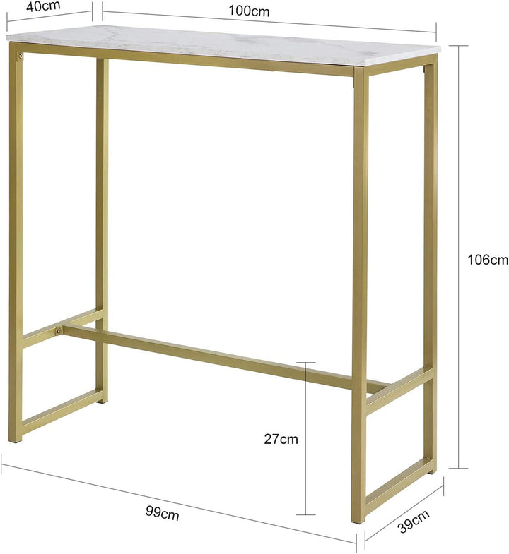 Barbord / konsolbord med bordplade i marmor-look og guldfarvet kant