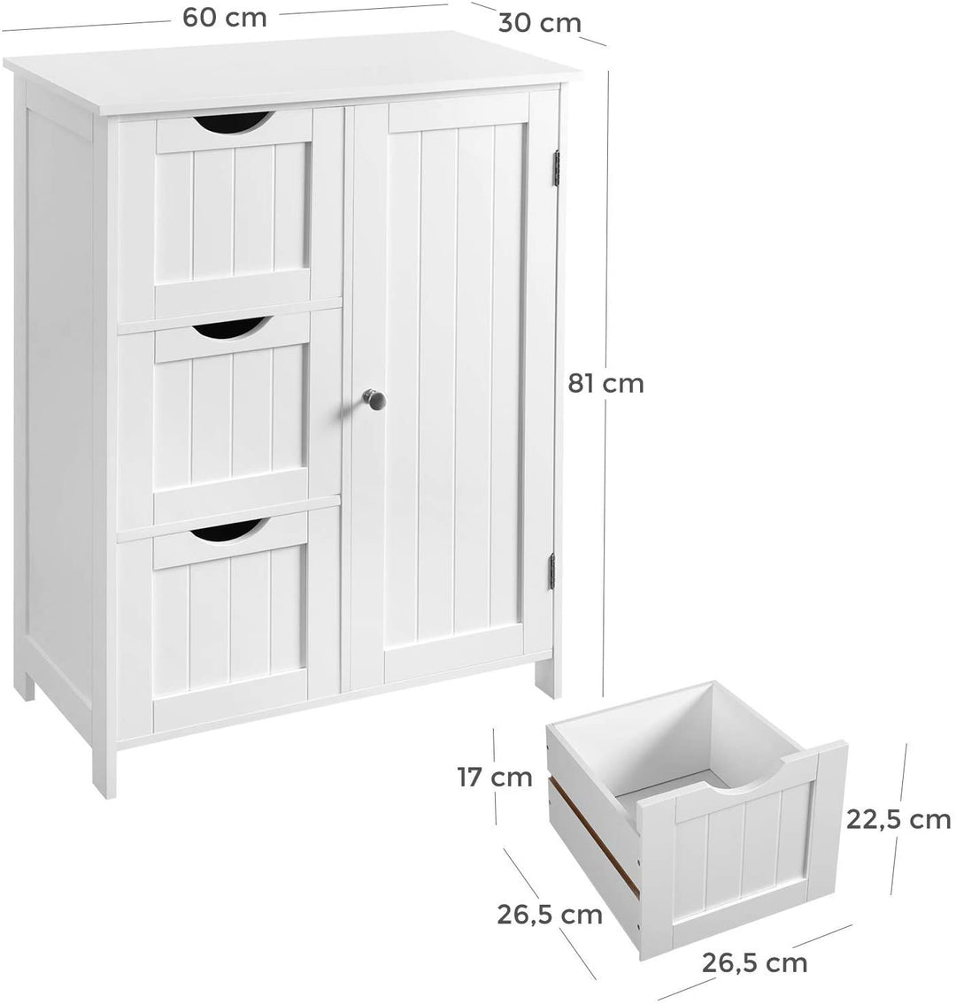 Gulvskab med skuffer og skab, 60x30x81 cm, hvid