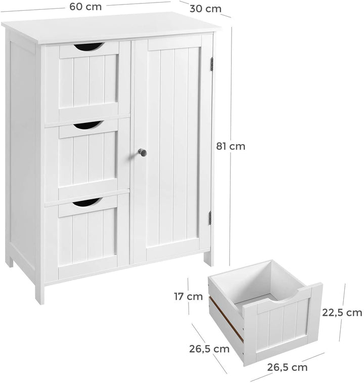 Gulvskab med skuffer og skab, 60x30x81 cm, hvid