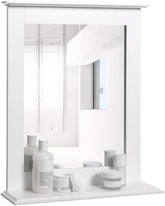 VASAGLE væg spejl badeværelse spejl med hylde 46 x 12 x 55 cm vægmontering forfængelighed spejl til toiletbord m - Lammeuld.dk