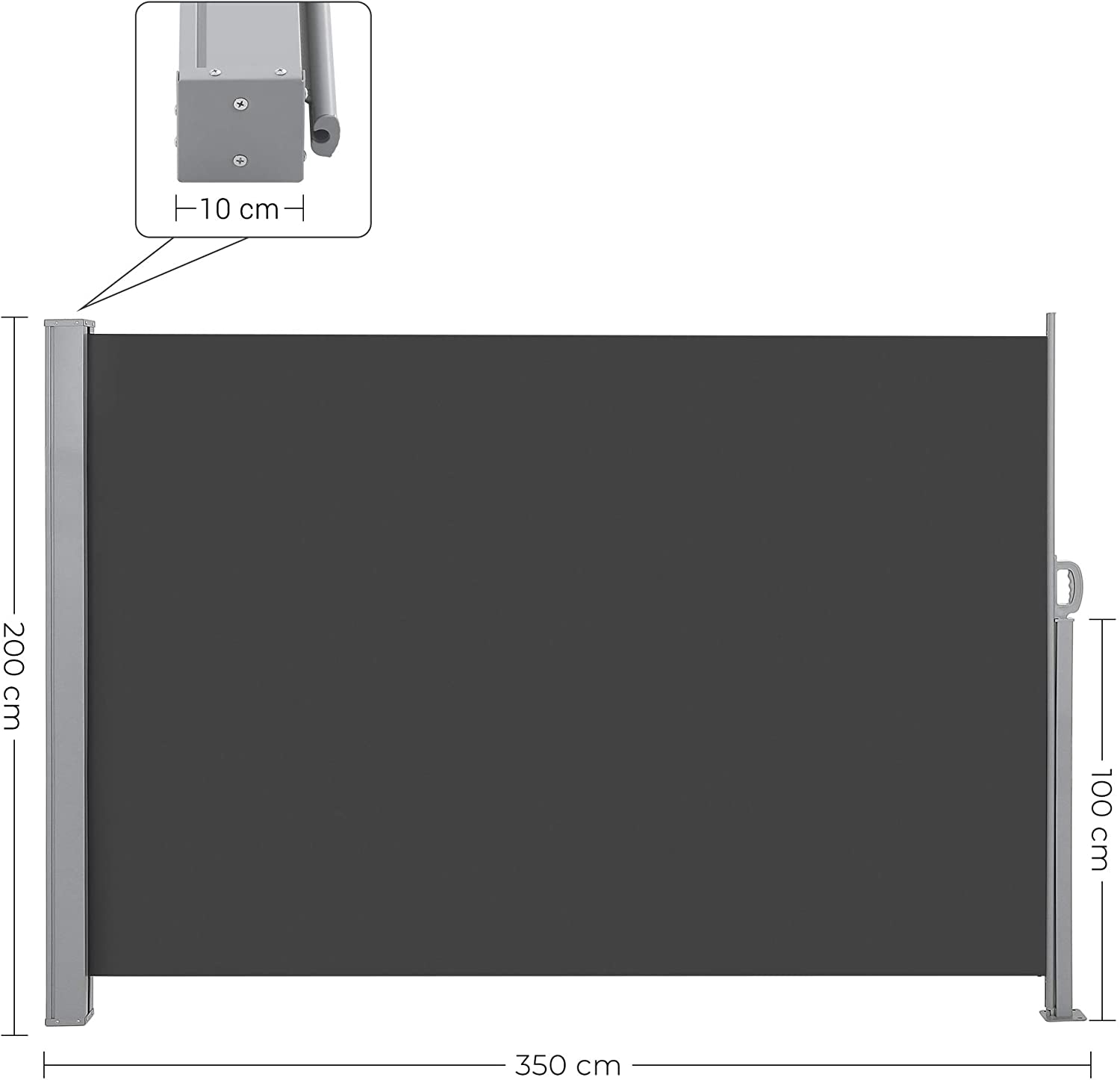 Sidemarkise, 200 x 350 cm (H x L), smokey grå