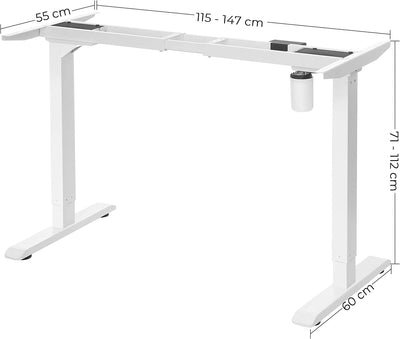 Skrivebordsstel, elektrisk højdejusterbart, stål, hvid