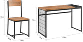 Sæt med 1 skrivebord + 1 stol med 2 flytbare hylder, industrielt look, naturfarvet