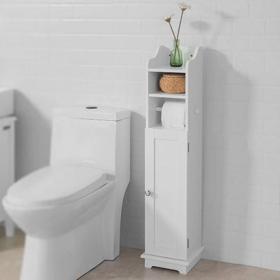 Fritstående toiletrulleholder med skab, 23 x 18 x 100 cm, hvid