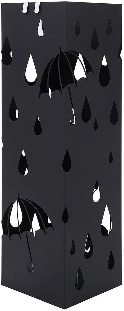 Paraplystativ i sort metal med grafiske udskæringer