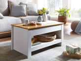 Sofabord i hvid og natur med moderne design, 85 X 47 X 45 cm