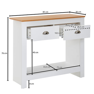 Smukt og stilfuldt konsolbord / skænk, perfekt til entréen, 85x35x76 cm, hvid og naturfarvet