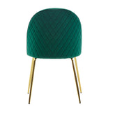 Designer stole, sæt med 2, fløjlsgrøn polstrede med ben i guldfarve