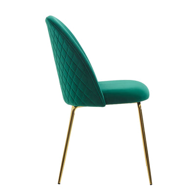 Designer stole, sæt med 2, fløjlsgrøn polstrede med ben i guldfarve