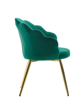 Smuk tulipan-formet stol i polstret fløjlsgrøn, guldfarvede ben