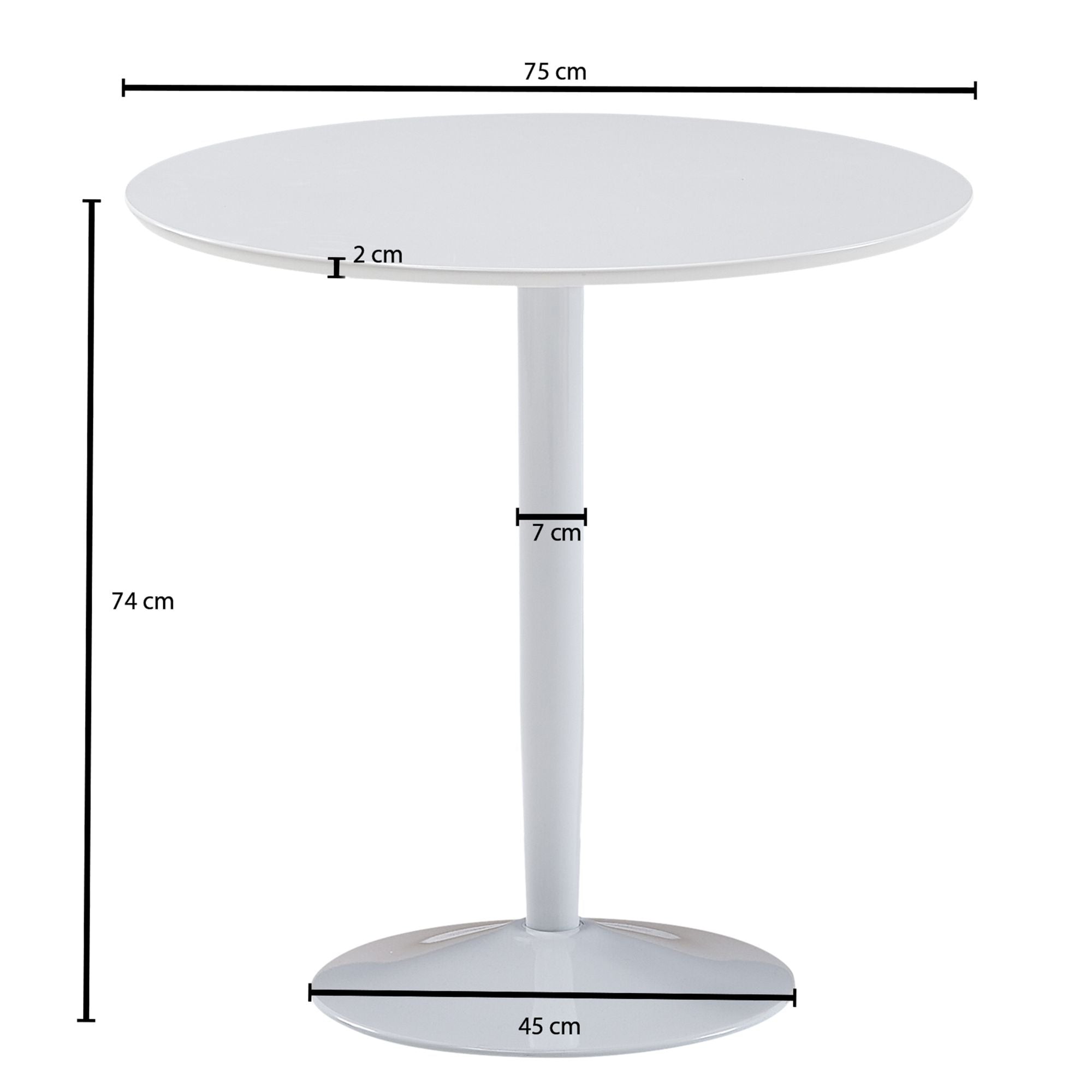 Lille spisebord i minimalistisk skandi-look, Diameter 75cm, hvid højglans