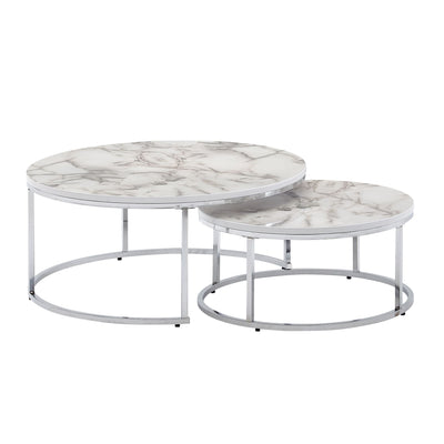 Sofabord, sæt af 2, marmor-look, hvid