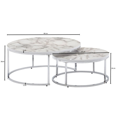 Sofabord, sæt af 2, marmor-look, hvid