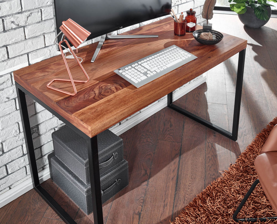 Skrivebord i massivt træ / metal 11,7x59x76,5 cm, brun