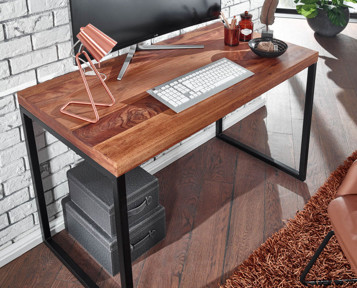 Skrivebord i massivt træ / metal 11,7x59x76,5 cm, brun