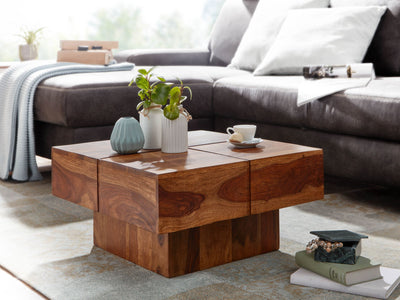 Sofabord i massivt træ, 57,5x57,5x30 cm, brun