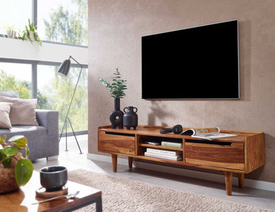 Lowboard / tv-bord / tv-kommode i massivt sheeshamtræ, 145x43x35 cm, brun