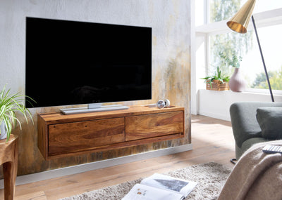TV-bord i massivt sheesham-træ til at give dit hjem et naturligt look, 108x25x34 cm