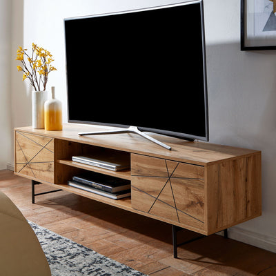 Lowboard tv-bord / kommode, 160x45x40 cm, art deco look, naturfarvet