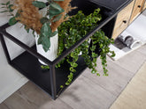 Lowboard TV-bord til væggen, massivt træ og metal, 150x25x35 cm, sort og naturfarvet