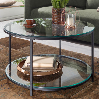 Moderne sofabord i glas/metal, 80x80x45 cm