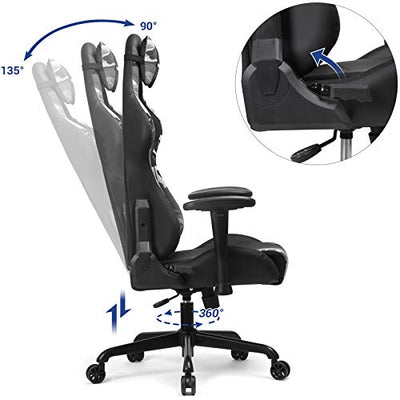 Gamer-lænestol, Racing Office-sæde, ergonomisk, lændehynde, stålramme, høj ryg, stort sæde, justerbar højde, PU-belægning - Lammeuld.dk