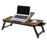 Mørkebrunt Laptopbord med Højdejusterbare Foldeben og Skuffe