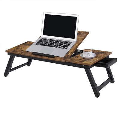 Mørkebrunt Laptopbord med Højdejusterbare Foldeben og Skuffe