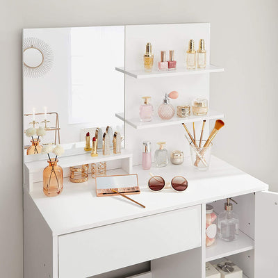 Moderne sminkebord / makeup-bord med spejl, 80 x 40 x 132 cm, hvid