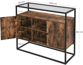 Konsolbord med 2 skabe og hylder, 100 x 35 x 80 cm, brun