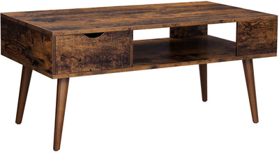 Sofabord med opbevaring, skuffe, 100 x 50 x 45 cm, rustik brun