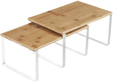 2 x hylder, der kan stables til skabe eller køkkenbordet, bambustræ, hvid og naturfarvet