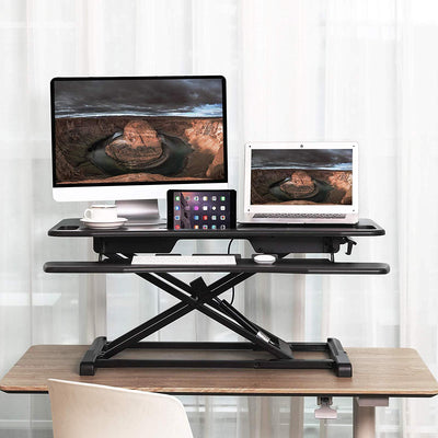 Ergonomisk skrivebord til computer, bærbar computer, aftageligt tastatur bakke, maksimal kapacitet på 15 kg, sort - Lammeuld.dk