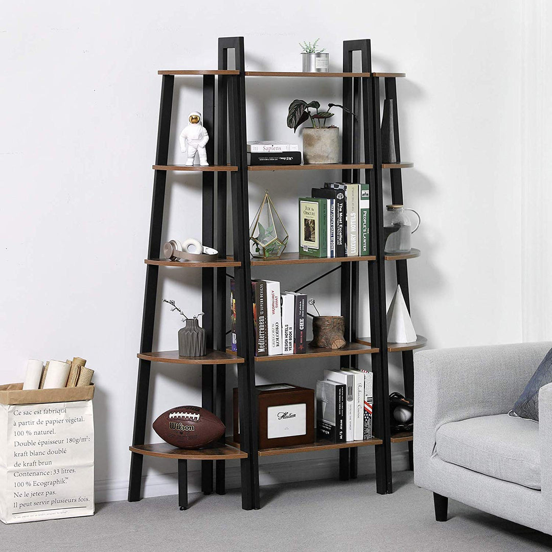 a living room filled with furniture and a book shelf 