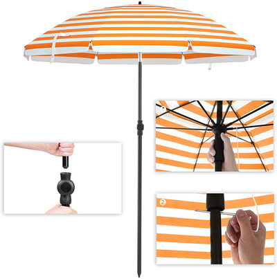 Parasol til stranden, stribet, orange og hvid