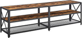 Tv-bord med plads til 75 tommer, 3 niveauer, industrielt look, vintage brun og sort