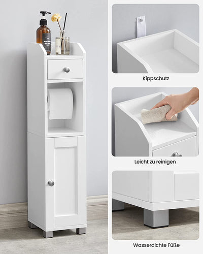Badeværelsesskab med toiletpapirholder, 18 x 20 x 80 cm (L x B x H), hvid